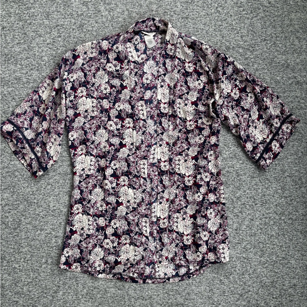 Lucky Brand Blue Floral Open Front Kimono Robe